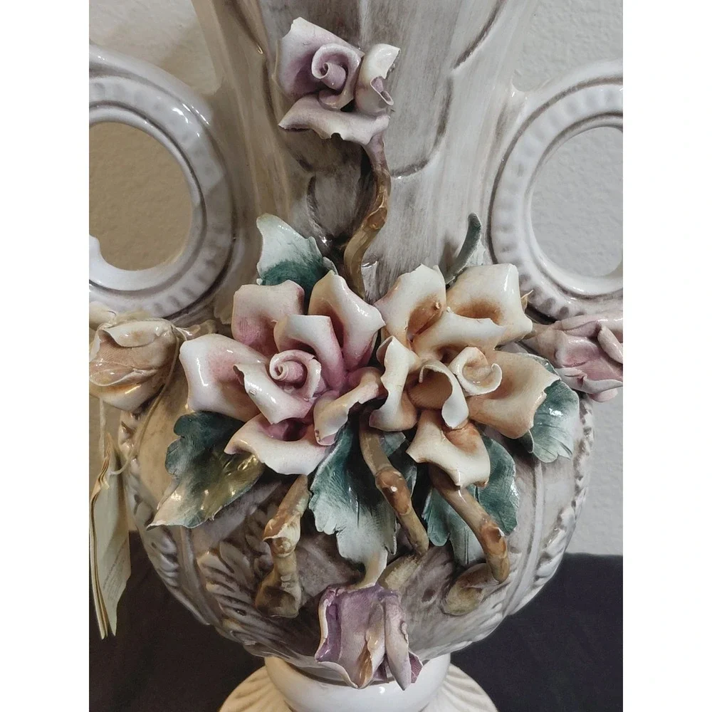 Vintage Nuova Capodimonte F.lli Savastano Vase Large Italian Floral 15